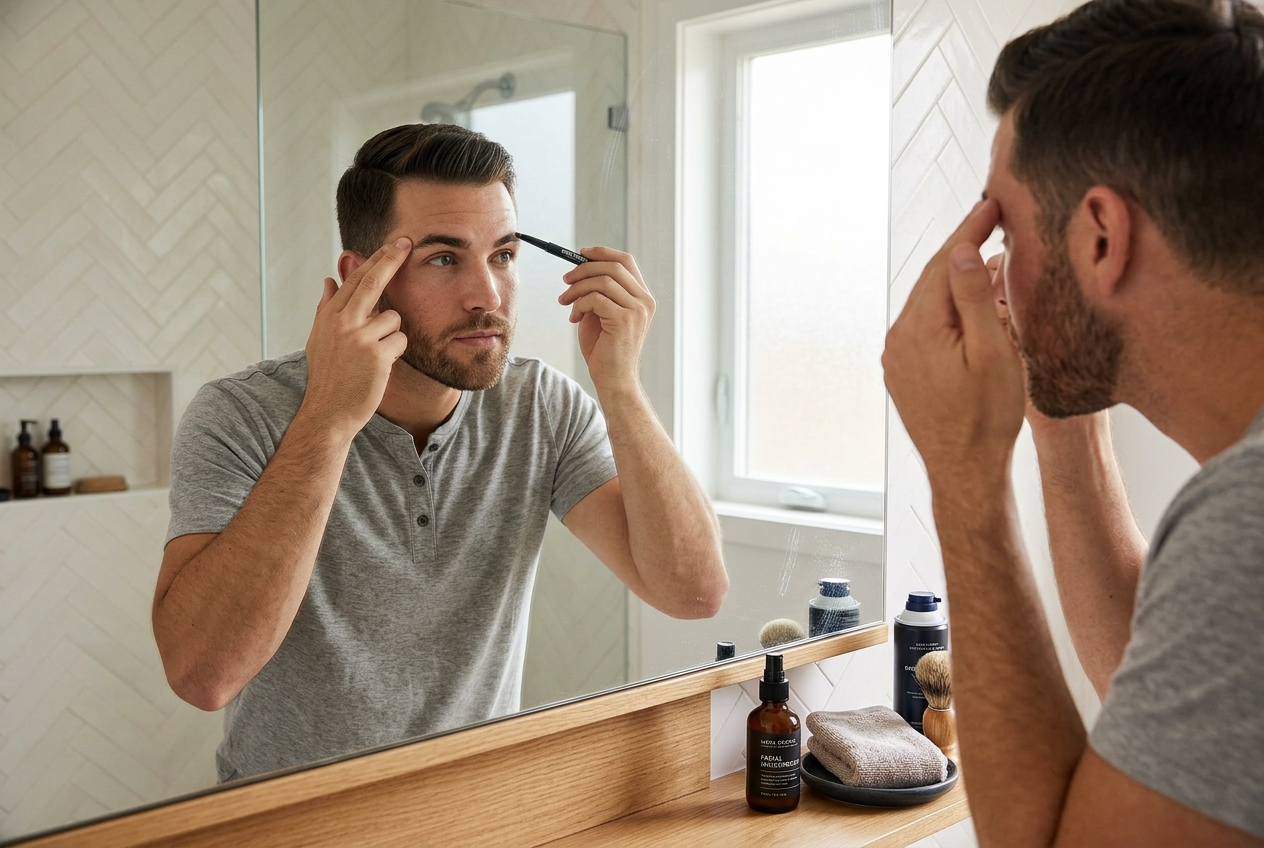 man using eyebrow pencil