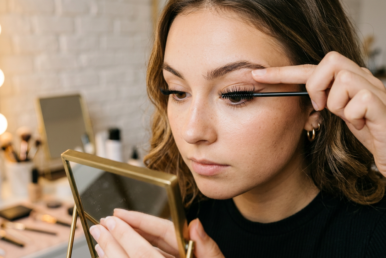 young woman using waterproof mascara