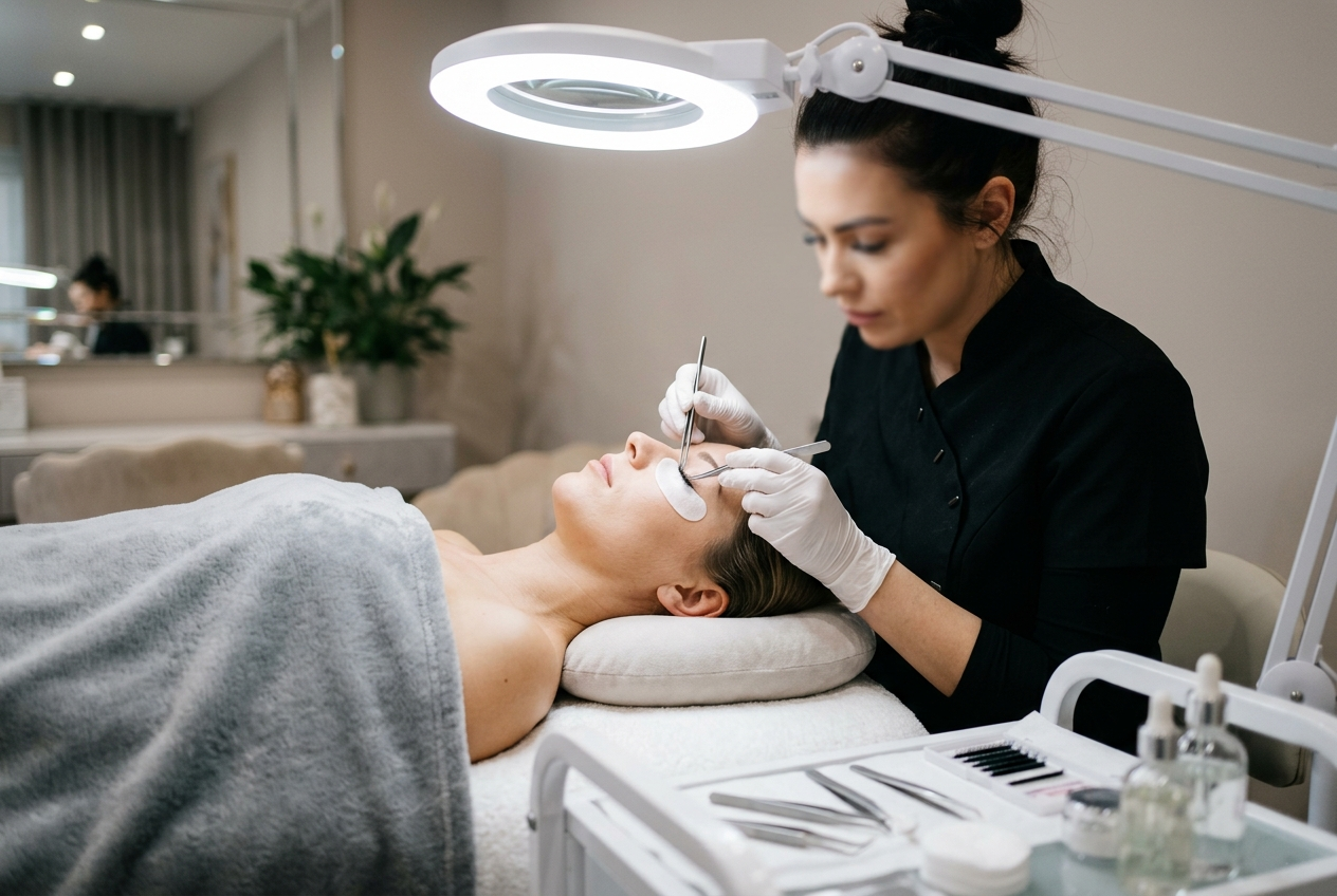 lady applying lash sealant