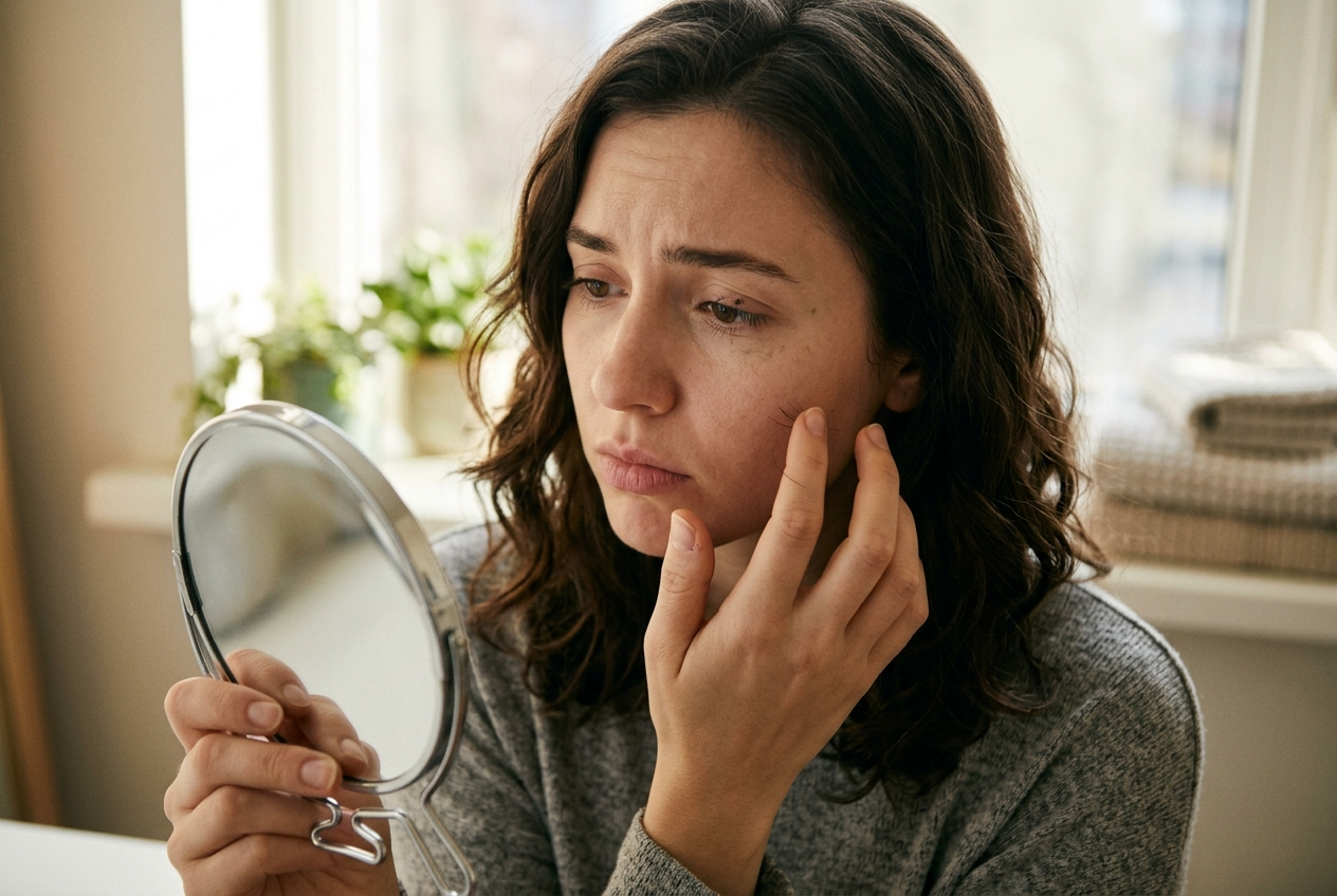 a young lady with an eyelash loss problem