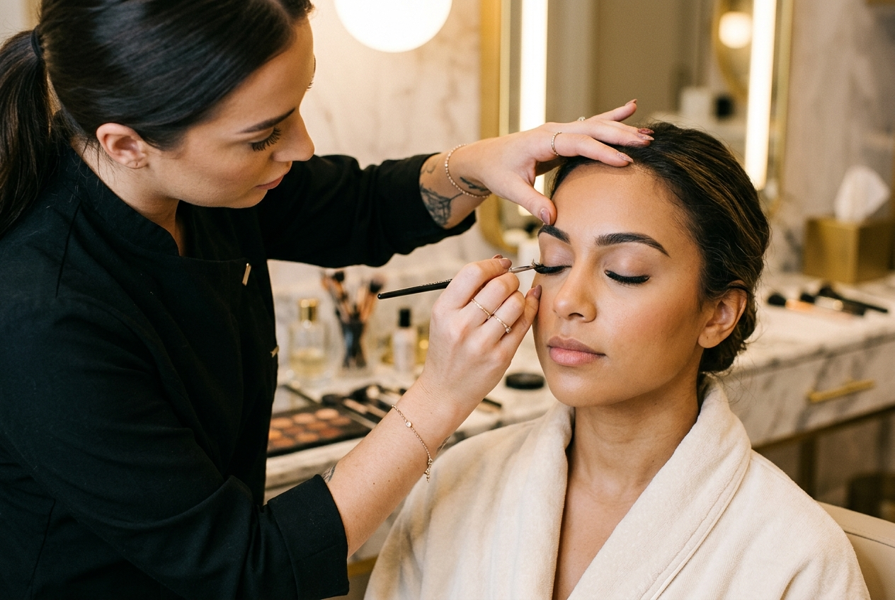 young lady brushing her eyelash extension